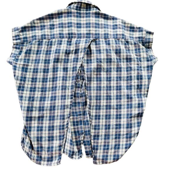 Madewell Central Open-Back Top Size Small Gingham Plaid Blue White - Picture 5 of 7